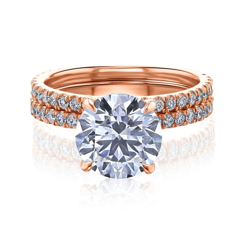 Kobelli 3.84 Carat Lab Grown Diamond Certified 14k Solid Gold Hidden Wrap Halo Near Eternity Ruri 2pc Bridal Set (EF/VS) - Rose - 5.5