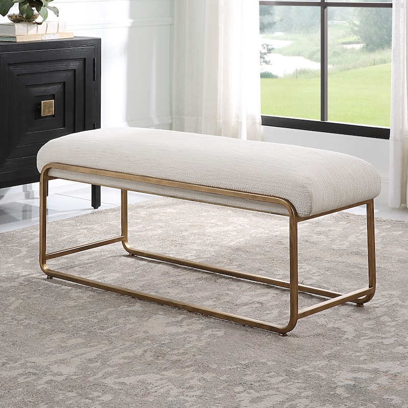 Porch & Den Antique Brass and Cream Cushioned Bench