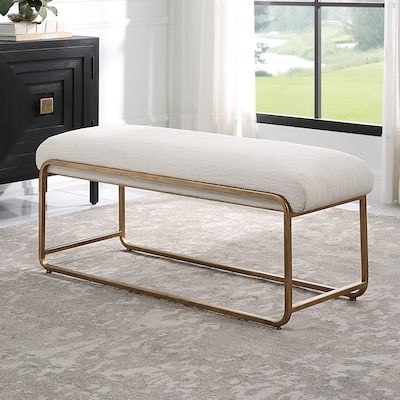 Porch & Den Antique Brass and Cream Cushioned Bench