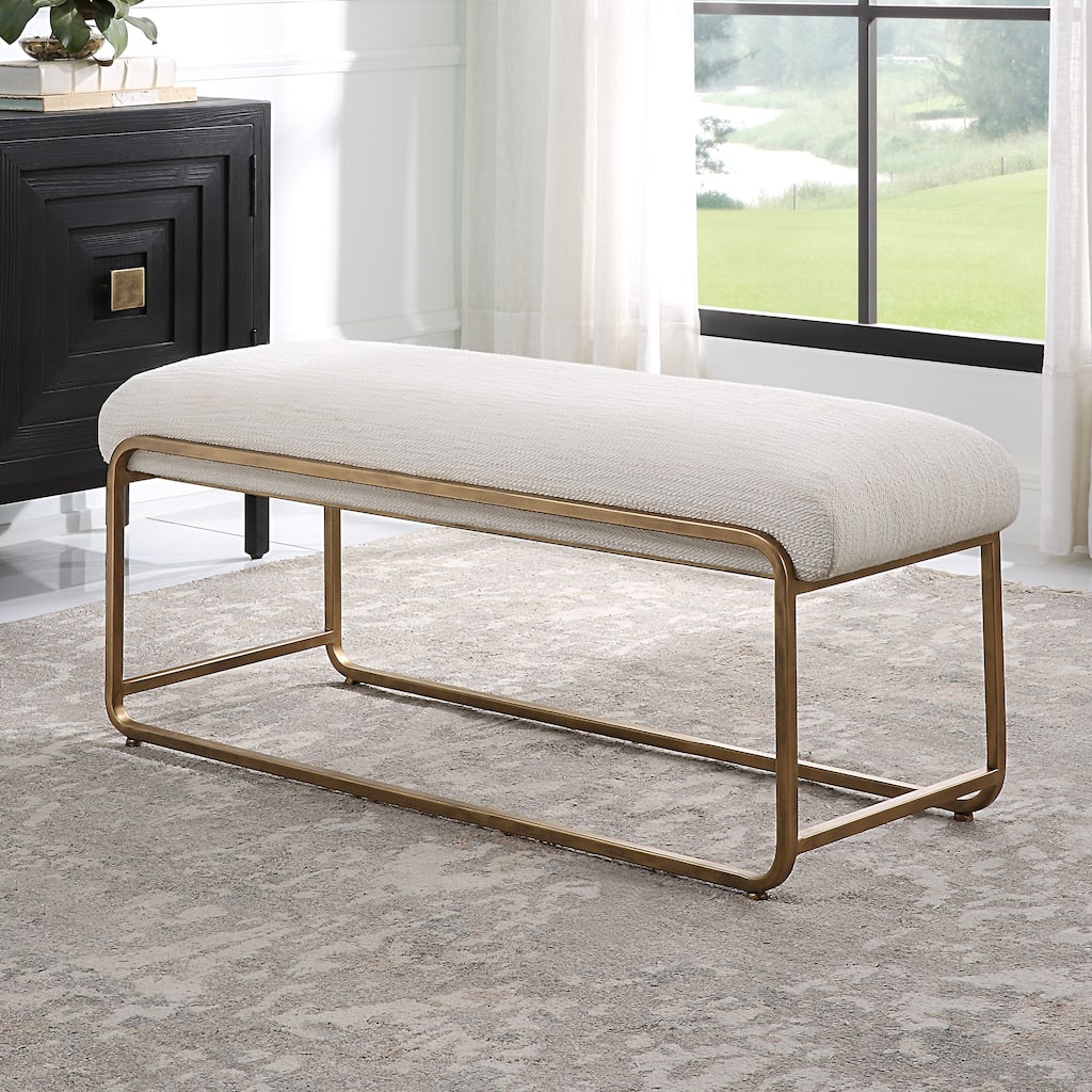 Porch & Den Antique Brass and Cream Cushioned Bench