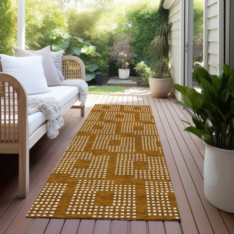 Machine Washable Indoor/ Outdoor Chantille Houndstooth Modern Rug - Terracotta - 2'3" x 7'6"