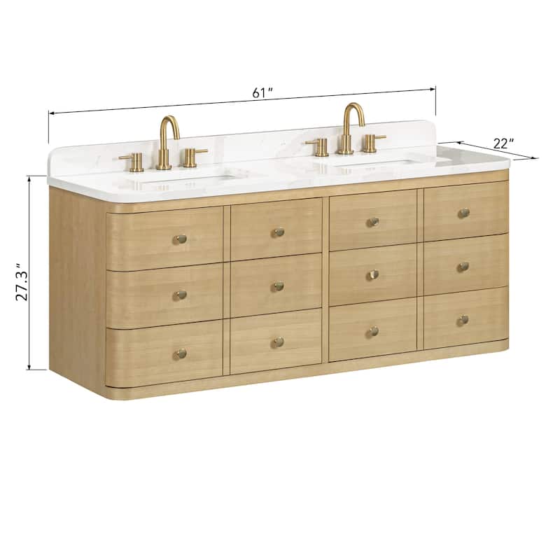 Serena Bathroom Vanity in Light Oak with Calacatta Quartz Top