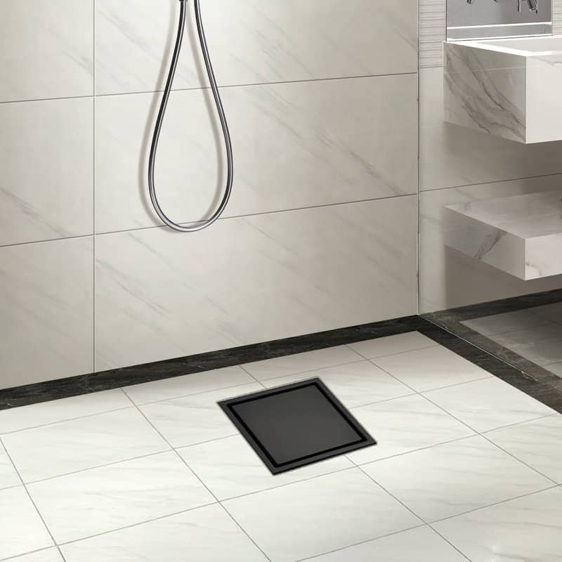 Oceanic Square Shower Drain, Marine-grade 316 Stainless Steel, Tile-in with Hair Strainer