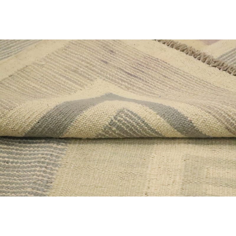 Hand Woven Oriental 100% Wool Carpet Southwestern Tribal Beige & Ivories Kilim Area Rug - 9' 9'' X 7' 10''