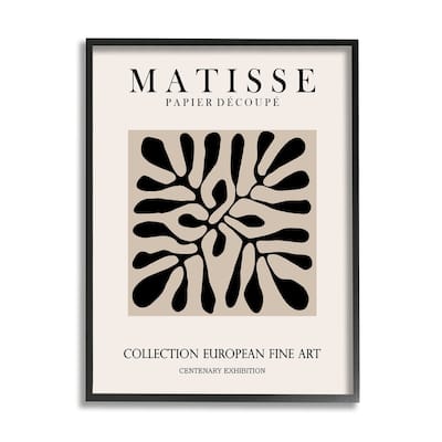 Stupell Matisse Leaves Foliage Abstract Silhouette Exhibition Design Framed Wall Art - Off-White