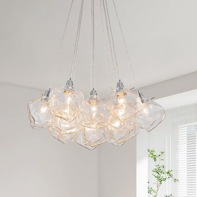 Chrome 13-Light Cube Glass Pendant Chandelier - 23.6in