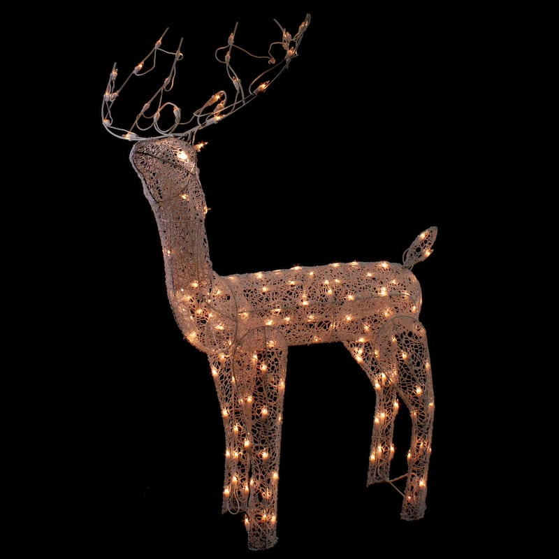 48-Inch Lighted White Mesh Buck Outdoor Christmas Decoration - Clear Lights - 48"