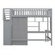 preview thumbnail 10 of 11, Gray Twin Size Loft Bed with Storage Stairs, Desk and Wardrobe, Stairway High LoftBed with Bookshelf & Drawers, Wooden Bedframe