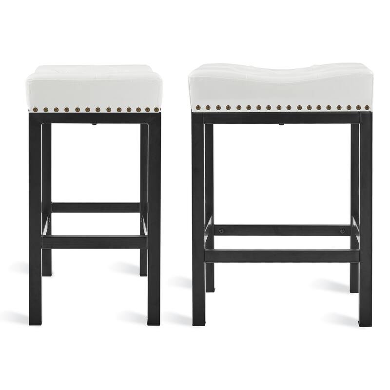 Backless Cushioned Faux Leather Bar Stools Counter Height Stools with Metal Frame - 24" H