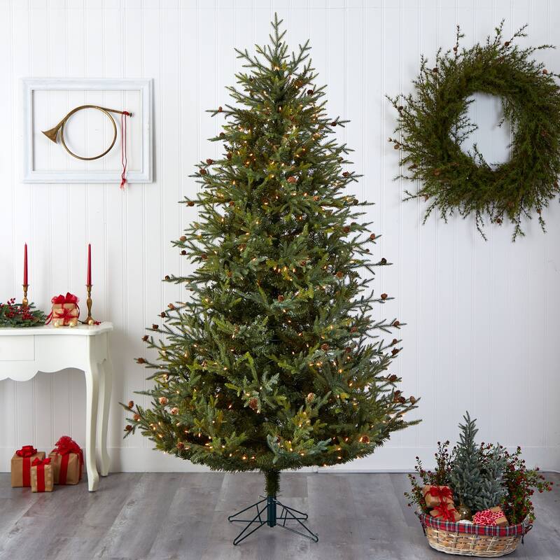 Classic Artificial Christmas Tree 7.5ft with Lights & Pine Cones - 7.5ft.