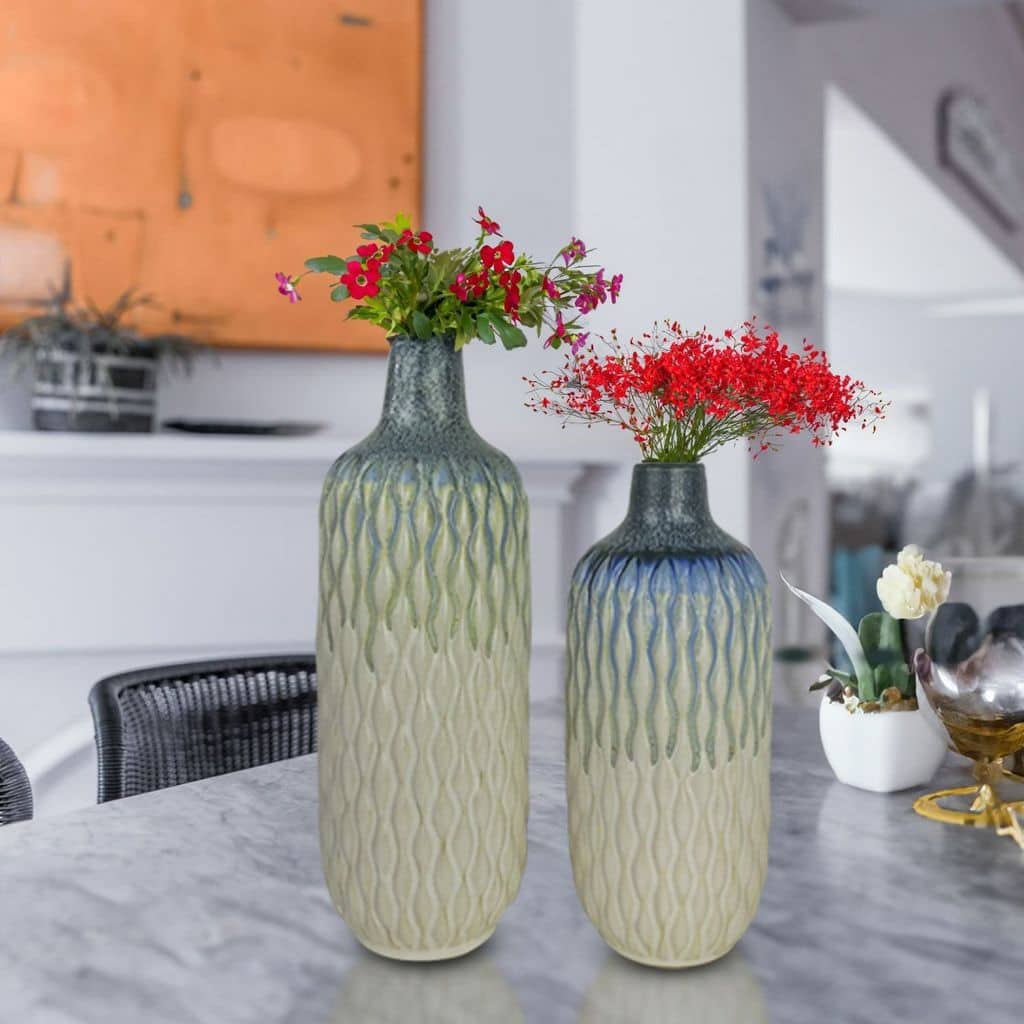 Set of Two Textured Pastel Colored Ombre Vases