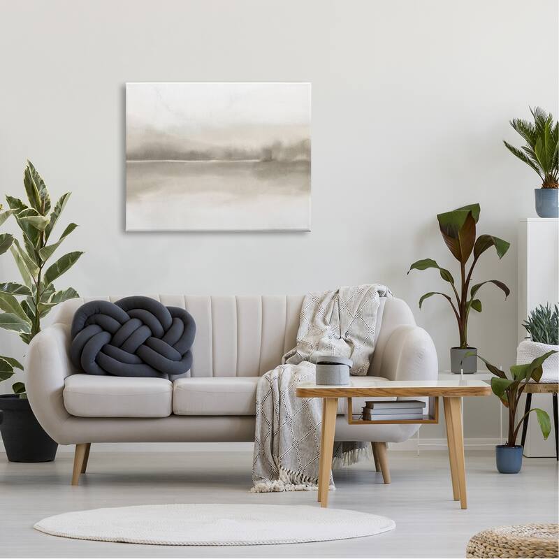 Stupell Hazy Lakeside Landscape Reflection Modern Abstract Design Canvas Wall Art - Brown