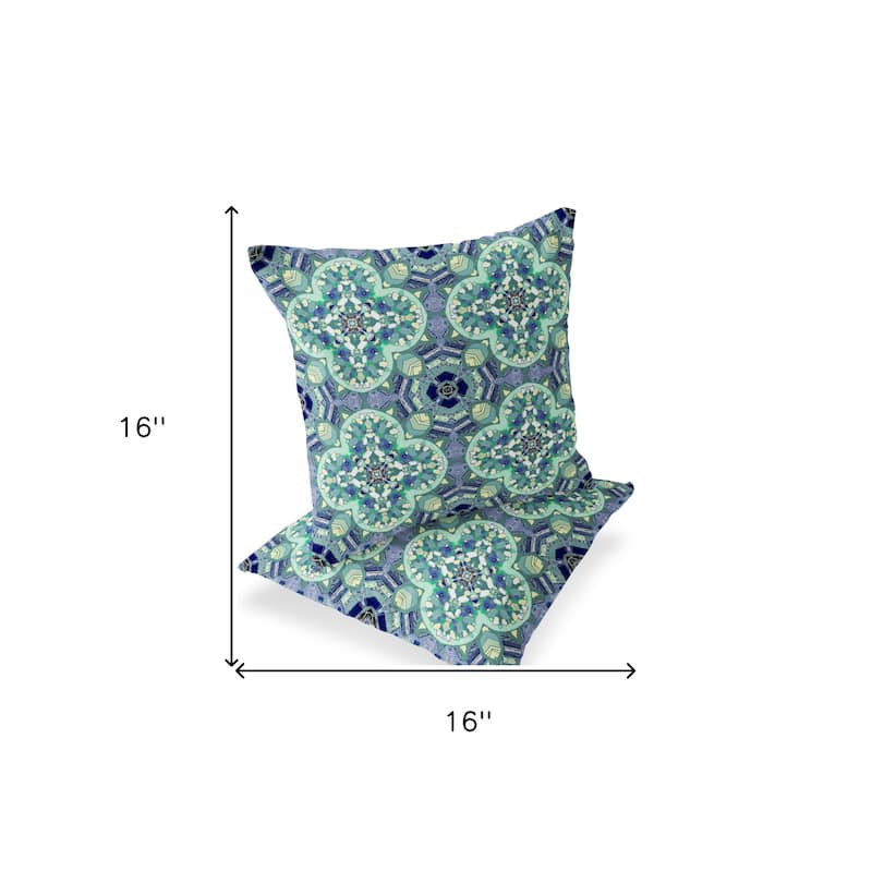 HomeRoots Set of Two 16" X 16" Blue and Green Blown Seam Floral Indoor Outdoor Throw Pillow - 16.00' X '16.00' X '5.00