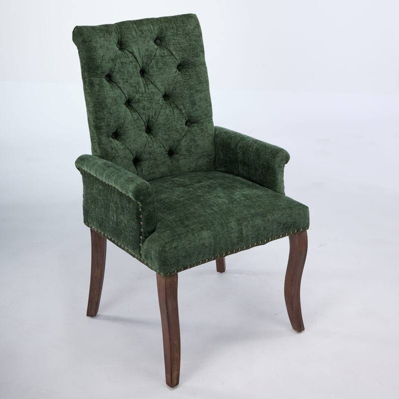 Upholstered Chenille Fabric Accent Dining Chair with Curved Solid Wood Legs
