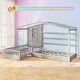preview thumbnail 15 of 18, L-Shaped Double Twin House Platform Beds with Full-Length Guardrails and Decorative Window