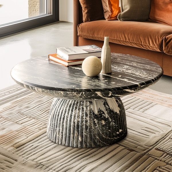 Studio London Maddox Single Round Coffee Table Stone Marble Effect