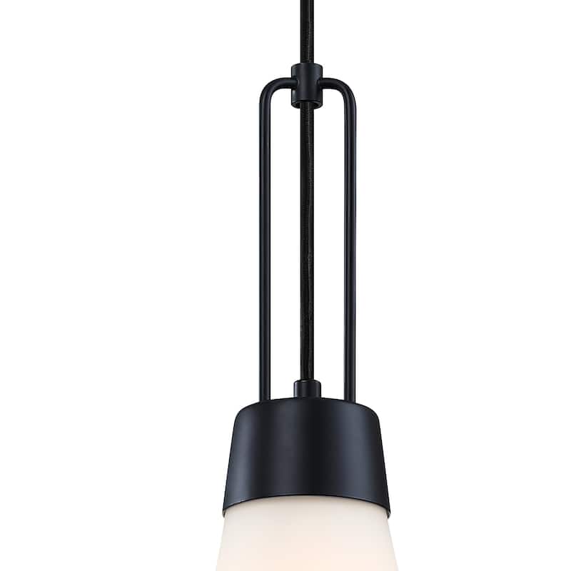 Evergreen Oasis 60 Watt 1-Light Matte Black Down Pendant Light with Etched Opal Glass Shade - 20