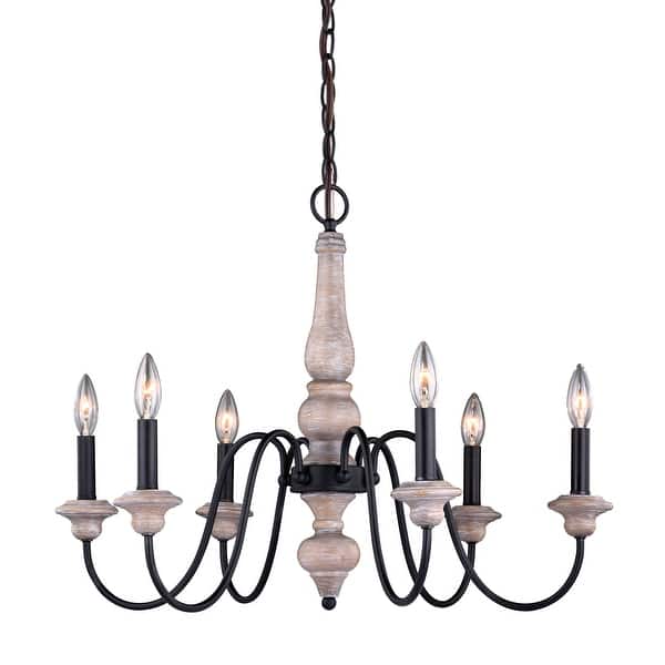slide 2 of 8, Georgetown 6 Light Gray Wood Farmhouse Chandelier - 26-in W x 20.75-in H x 26-in D Vintage Ash and Oil Burnished Bronze - 26-in W x 20.75-in H x 26-in D