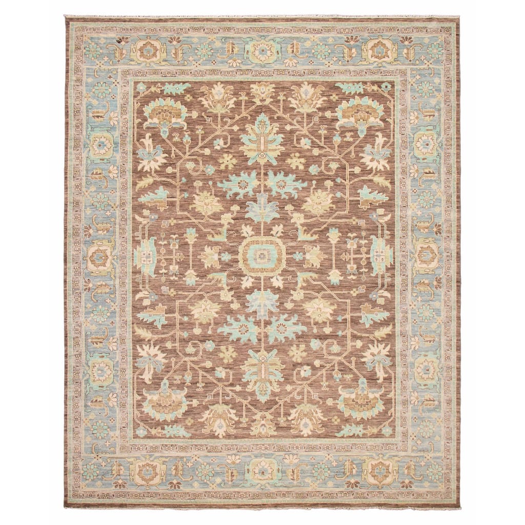 ECARPETGALLERY Hand-knotted Modern Oushak Dark Brown Wool Rug - 12' 1" x 15'