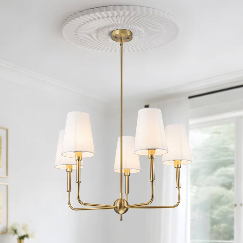 Starsky 5-Light Classic Traditional Chandelier with White Fabric Shades