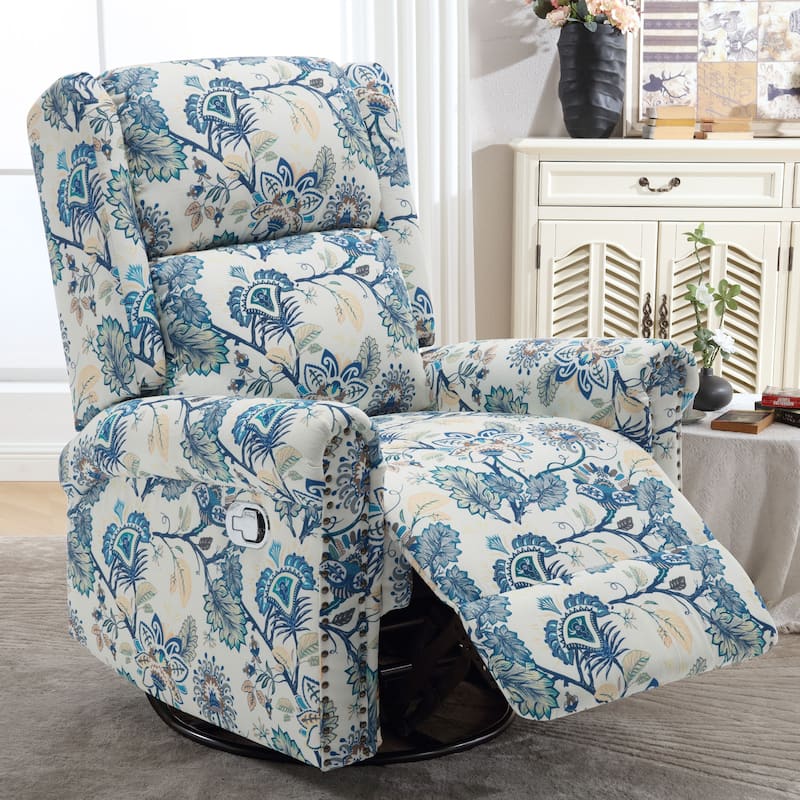 HOMYKA Floral Manual Recliner Swivel Rocking Chair Upholstered Glider