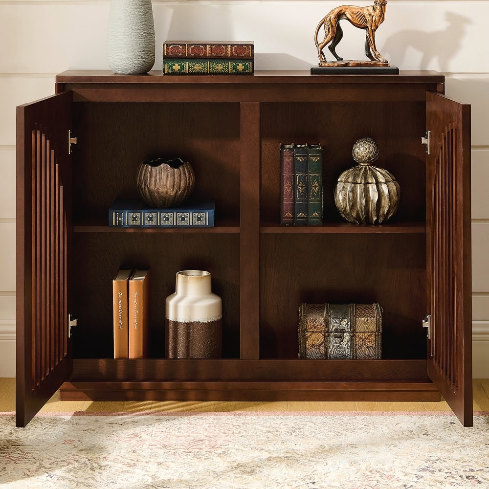Mid Century Modern Fluted Sideboard Cabinet with 2 Outlet Holes, Buffet Cabinet with Storage