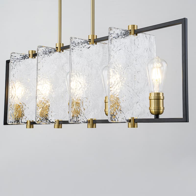 5-Light Linear Kitchen Island Pendant Light Textured Glass Panels - Dia.40.39-in