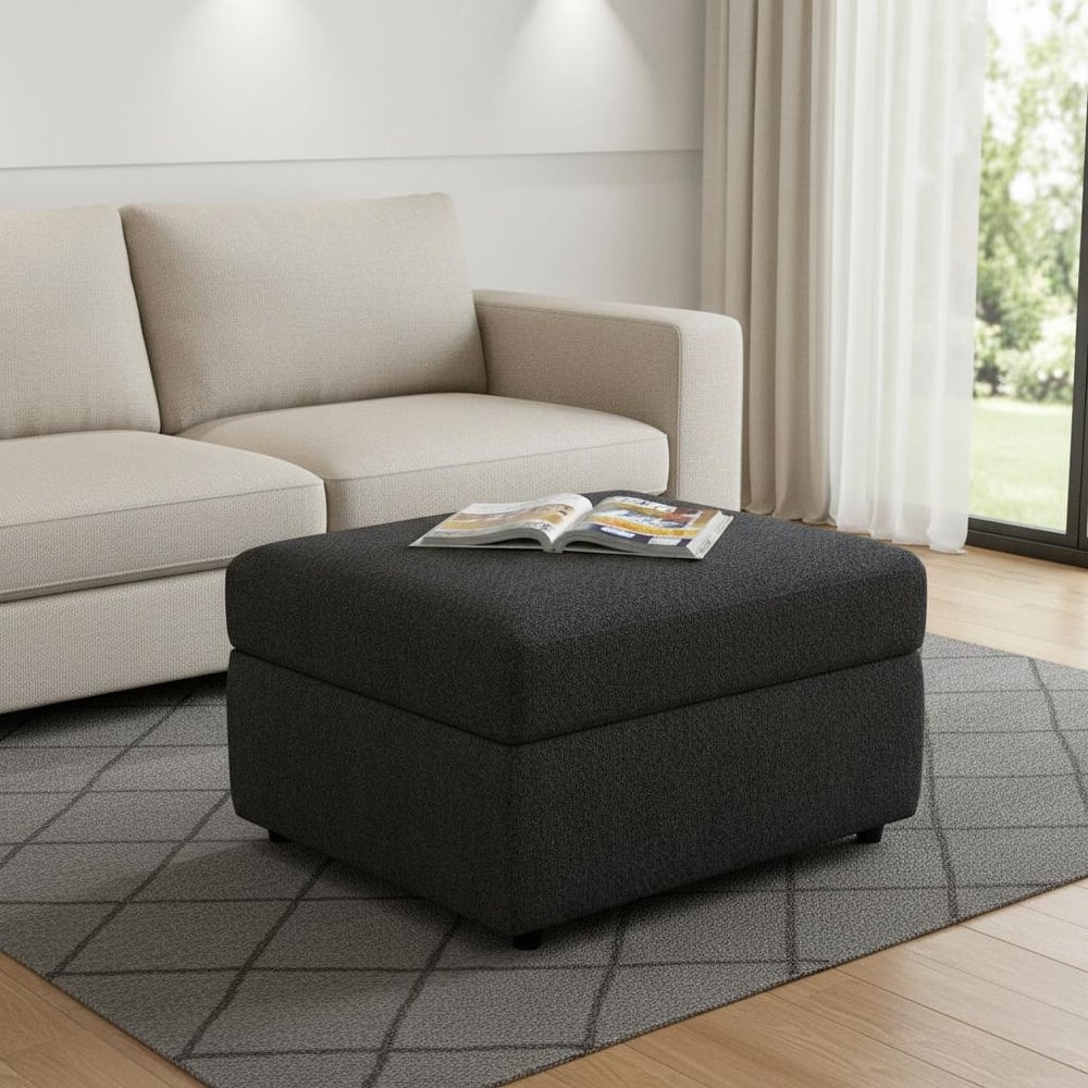 HomeRoots 30" Gray and Black Chenille Storage Ottoman