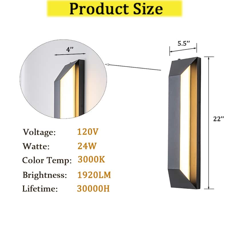 CraftHome H22" Dawn Modern Outdoor Wall Light Integrated LED Exterior Wall Sconce with Black Trapezoid Design and Acrylic Shade