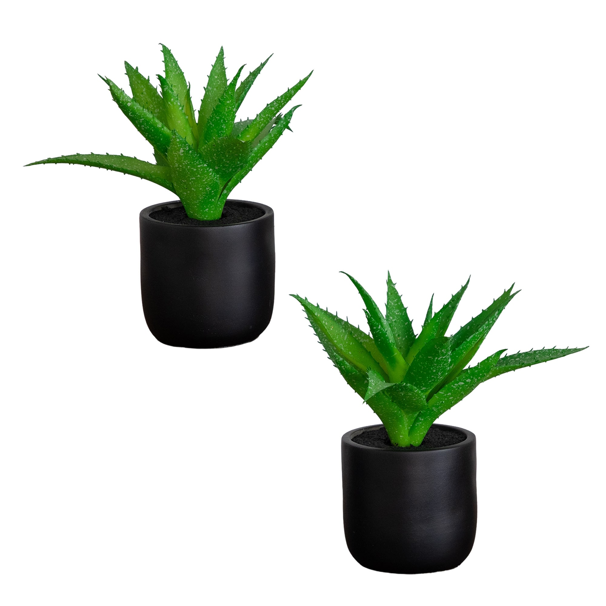 9-in Artificial Mini Agave Plant in Ceramic Black Planter - Set of 2