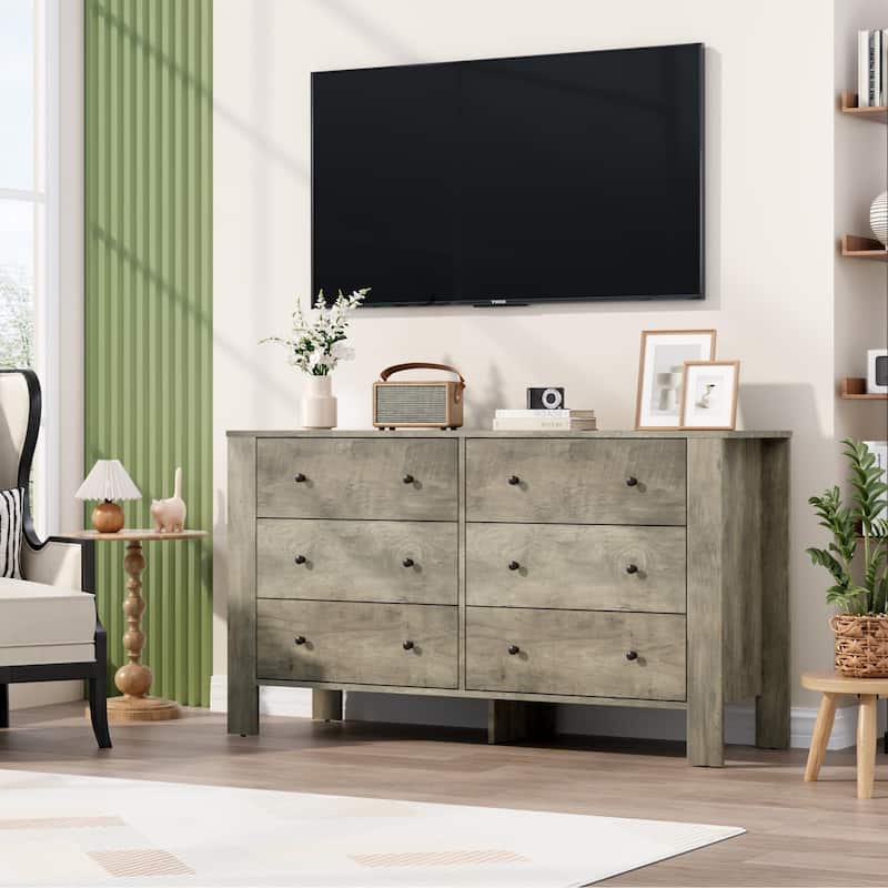6 Drawer Dresser for Bedroom, Modern Wooden Storage Chest with Drawers