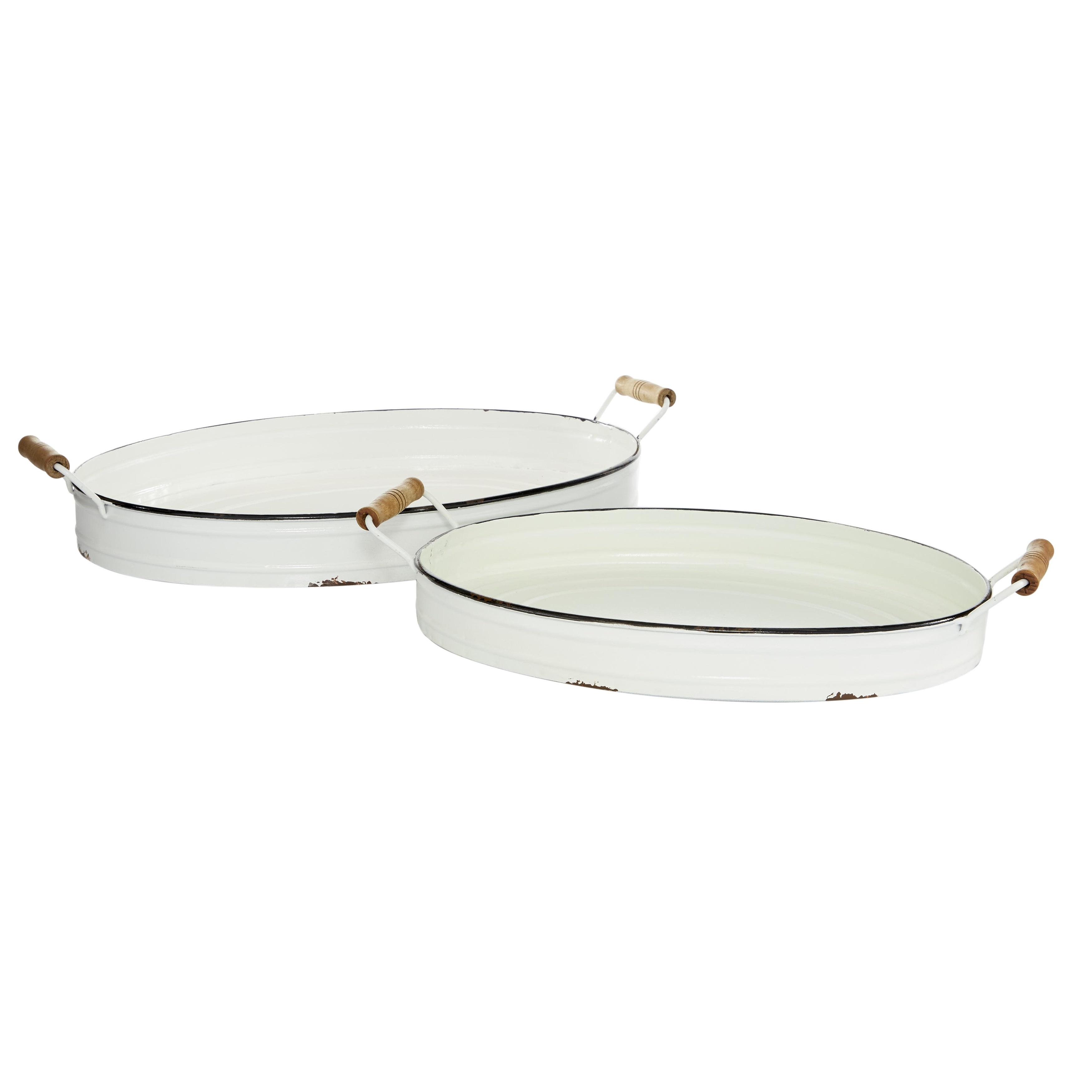 Metal Tray with Wood Handles - Set of 2 White - Roche River Decor