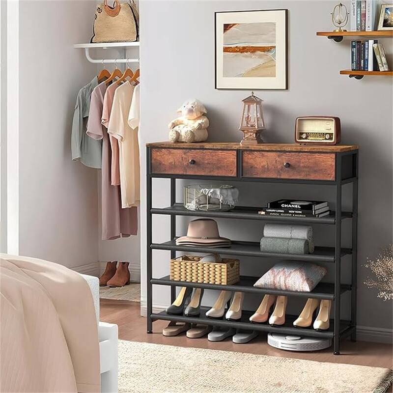 5 Tier Shoe Storage Organizer with 2 Drawers - 36.2"D x 11"W x 36.2"H
