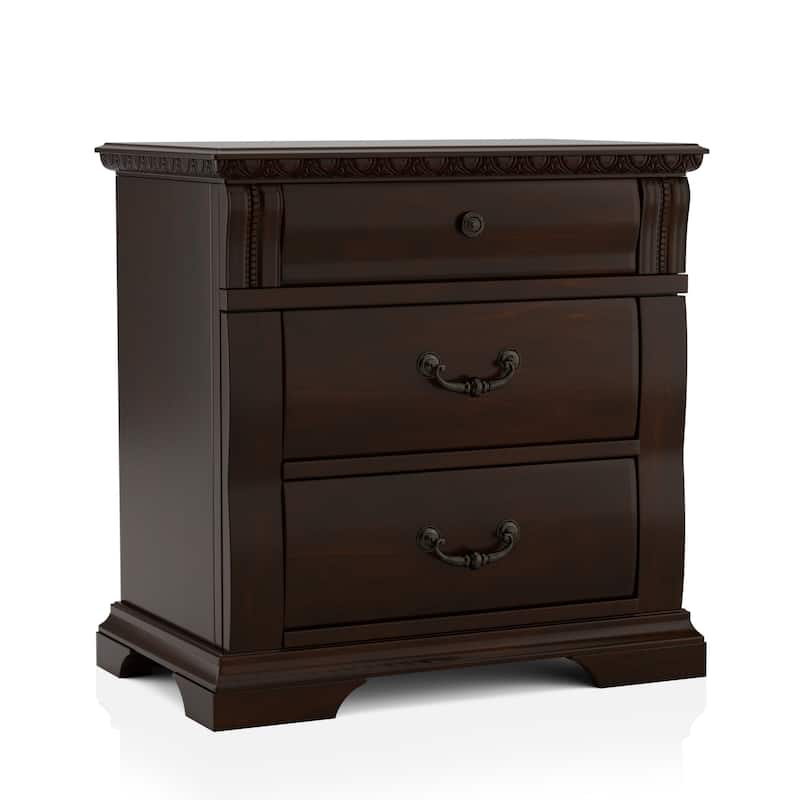 Tay Transitional Solid Wood 3-Drawer Nightstand by Furniture of America - Dark Cherry