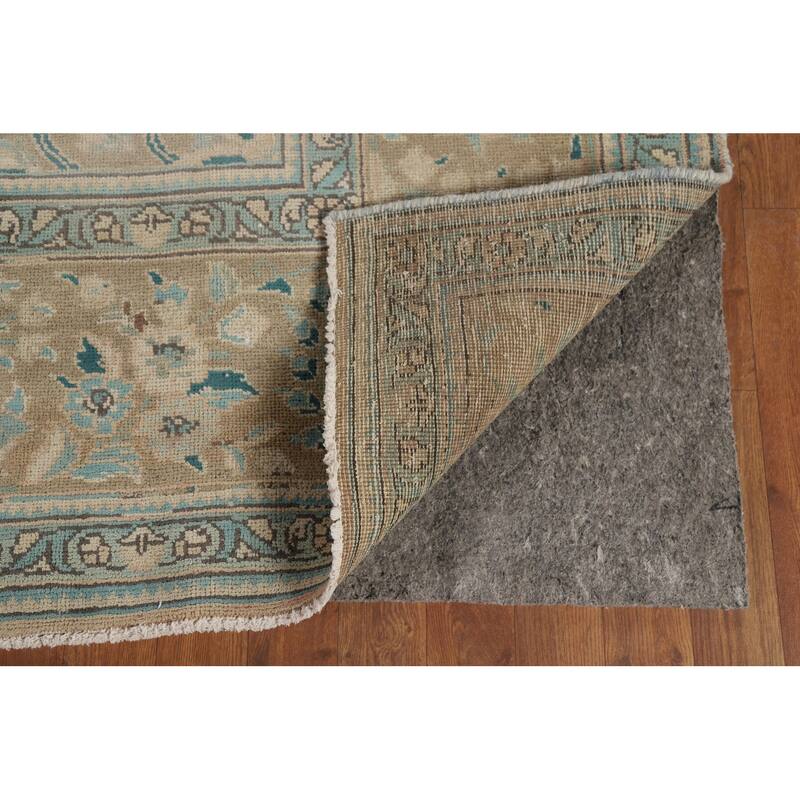 Distressed Tabriz Vintage Persian Rug Hand-Knotted Peach Wool Carpet - 9'11" x 13'3"