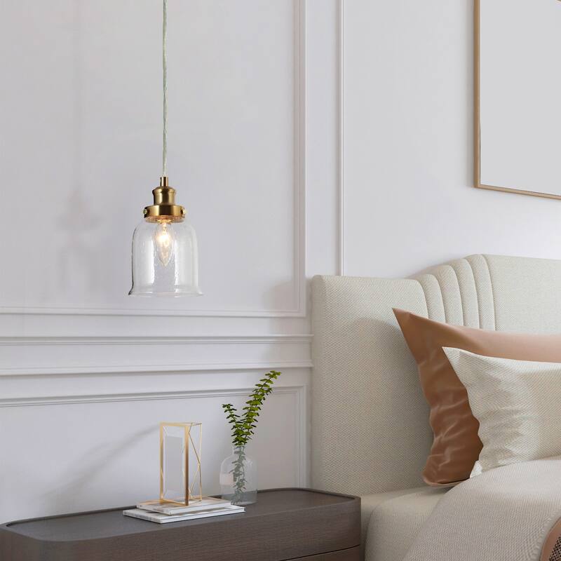 Modern Pendants Brass Gold Seeded Glass Island Lights Hanging Ceiling Light - D 4.5"x H 68"