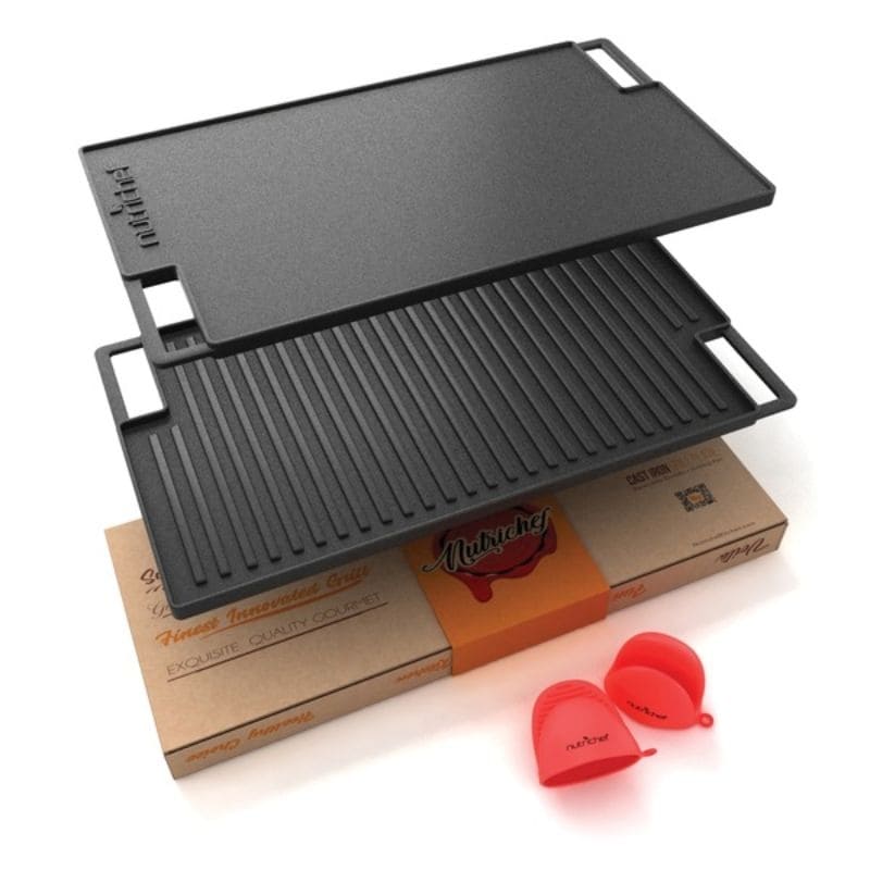 NutriChef NCCIRG59 18-Inch Cast Iron Reversible Grill Plate - Black