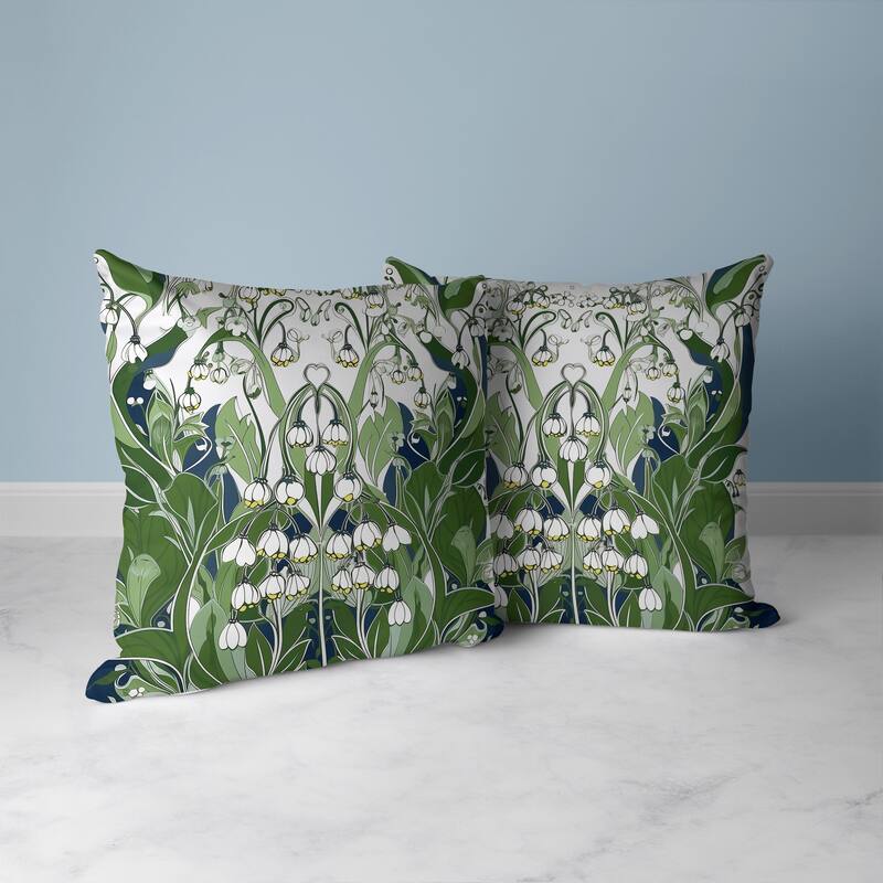 Lily of the Valley Faux Suede Reversible Throw Pillow White and Green