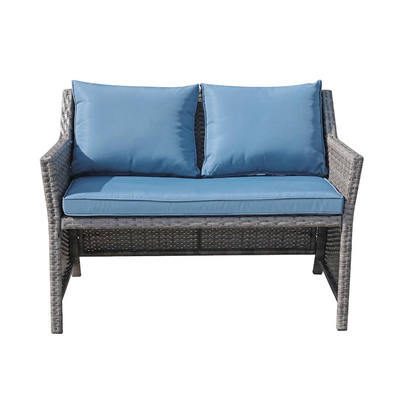 2-Piece Outdoor Patio Furniture Wicker Loveseat and Storage Ottoman