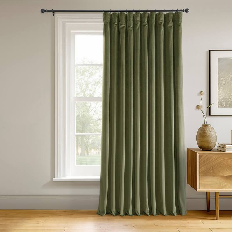Exclusive Fabrics Signature Extra Wide Blackout Velvet Curtains (1 Panel) - Luxurious Blackout Drapes - 100 x 120 - Hunter Green