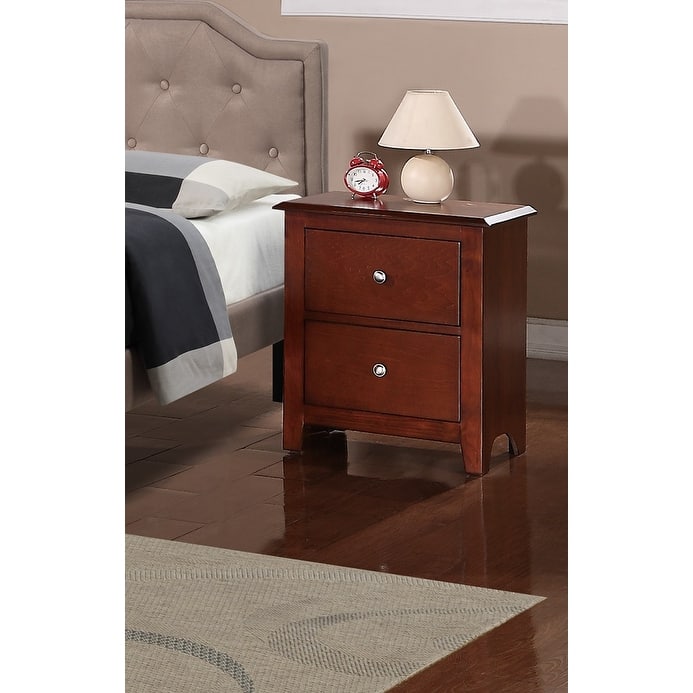 Modern Bedroom Nightstand,2 Drawers Bed Side Table Rubberwood