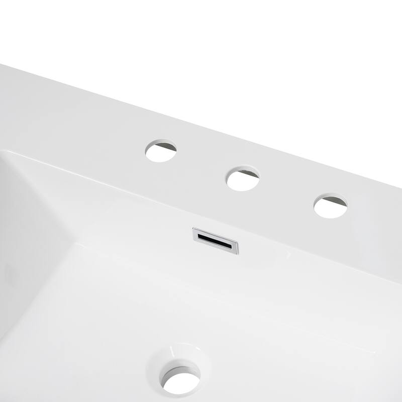 Resin Double Sink Bathroom Vanity Top with Pre-Drilled Faucet Holes, Undermount Design, Bright White. - 60"