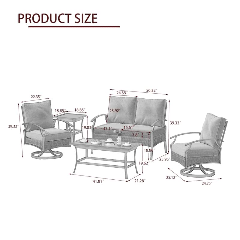 6-Piece Patio Sofa Furniture Set Outdoor Seating Group with Cushions