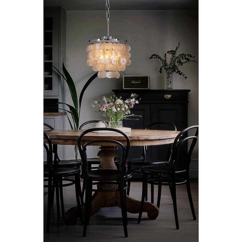 3-Light Indoor Capiz Shell Chandeliers 13" Coastal Decor Pendant Lighting-OB - 14 inches