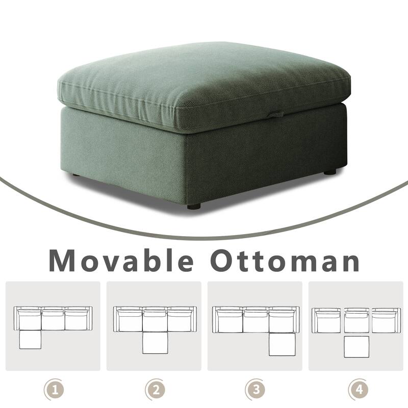 L-Shaped Modular Sectional Sofa with Storage Armrests & Ottoman, Oversized Deep-Seat Cloud Sofa, Lounge Sofa with Adjusted Back