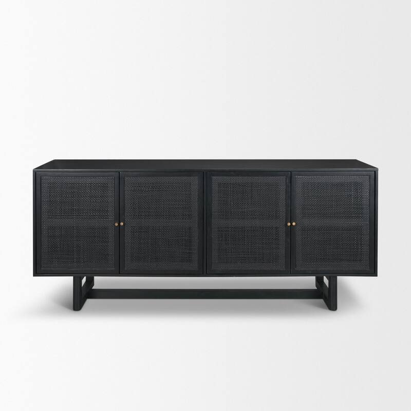 Grier Light Brown Solid Wood with Cane 4 Door Sideboard