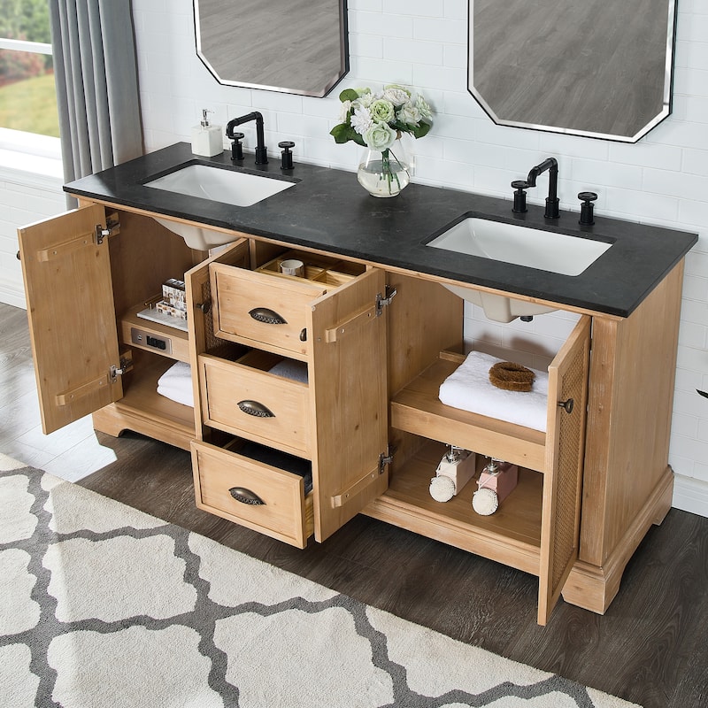 Hervas Bath Vanity with Natural Marble Top without Mirror