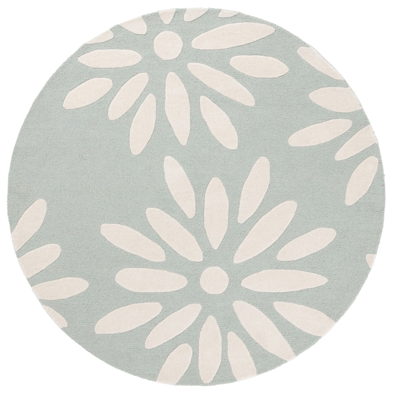 SAFAVIEH Handmade SAFAVIEH Kids Fleurette & Tween Wool Rug - 6' Round - Teal/Ivory - Round