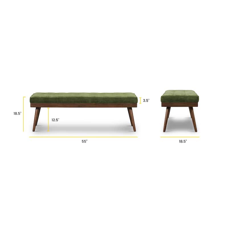 Poly & Bark Luca Fabric Bench - Tufted Seat with Solid Wood Legs