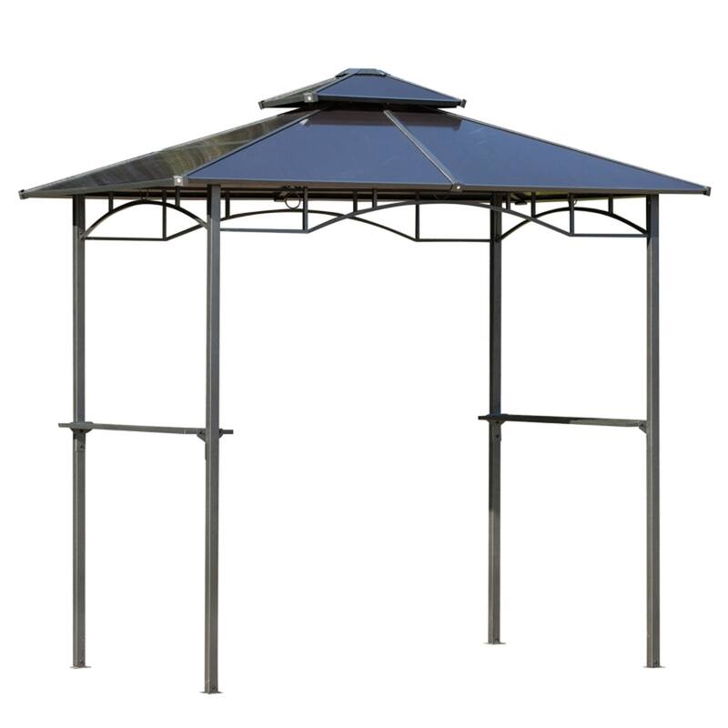 Brown BBQ Grill Tent with Aluminum and Steel Frame UV and Rain-Resistant Polycarbonate Double Roof and Side Shelves - Brown